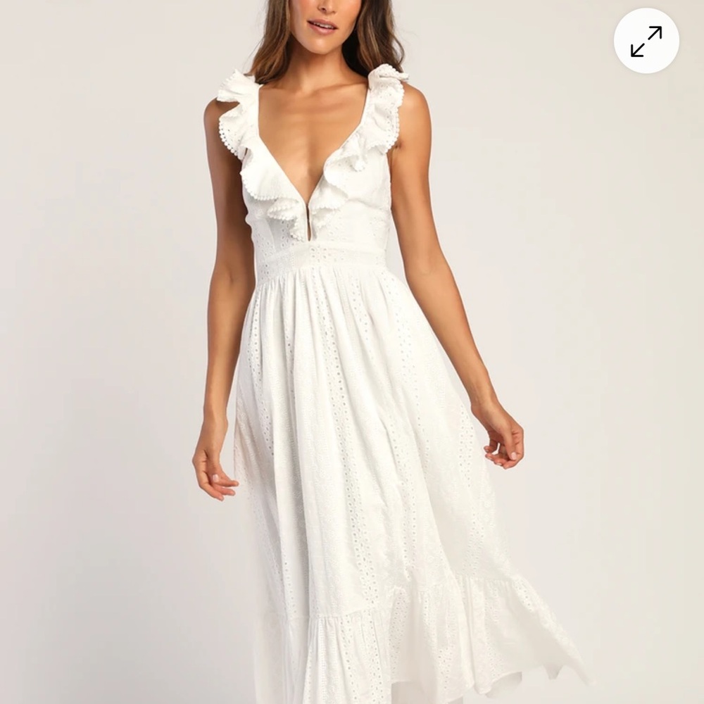 Lulu's White Ruffled Tiered Midi Dress